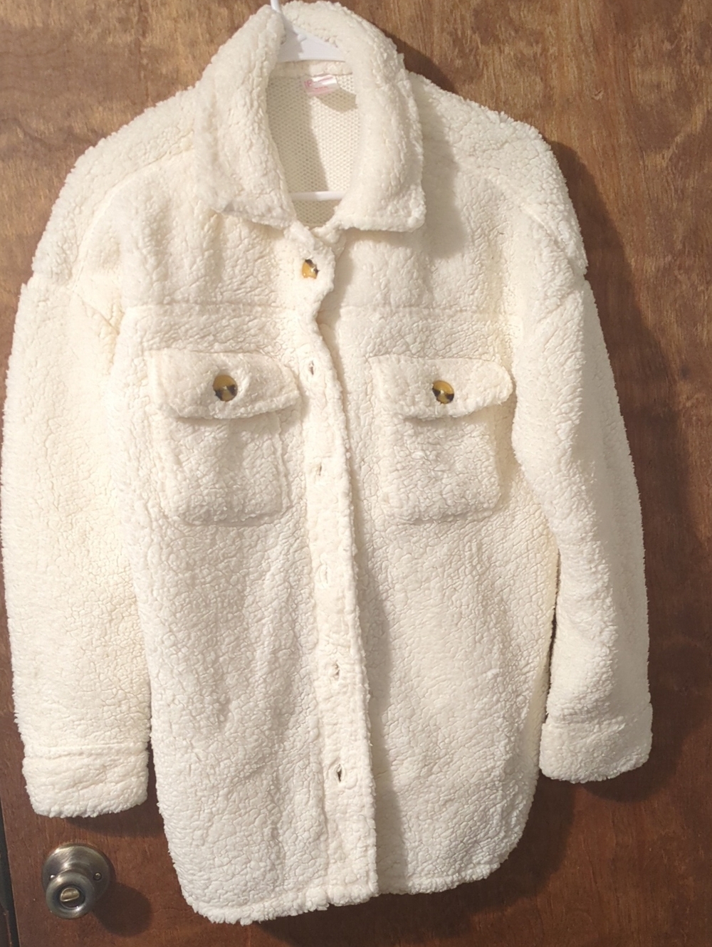 No Boundaries Cream Sherpa Jacket with Front Pockets